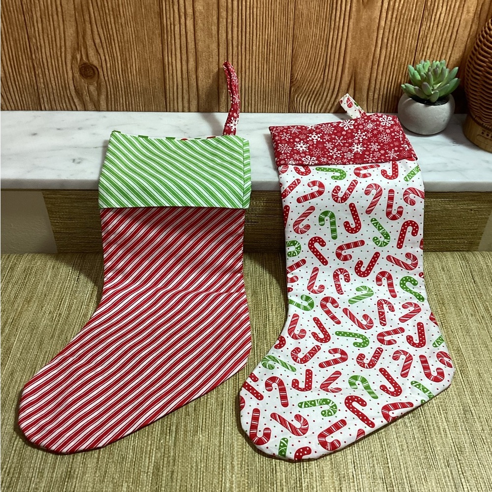 New Handmade Festive Christmas Stockings Set - Red and Green 16”